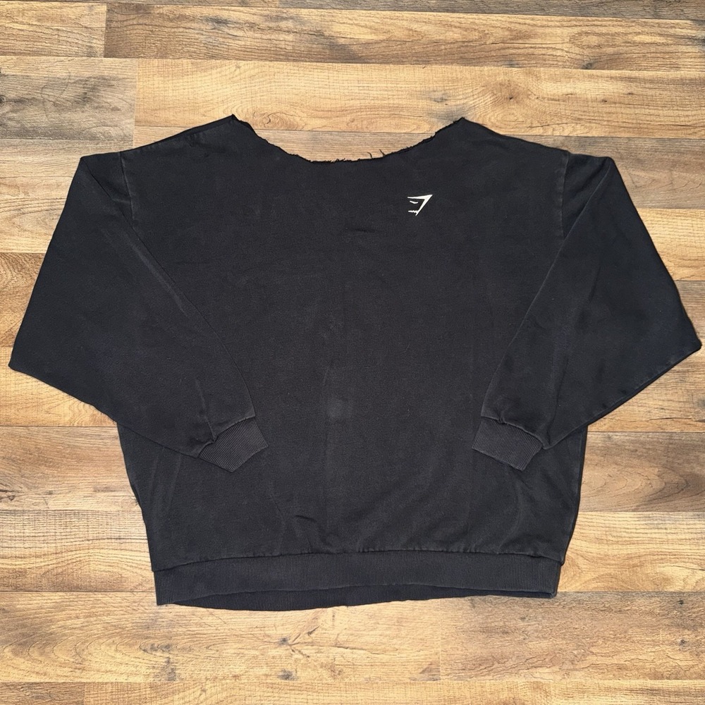 Gymshark Pullover Sweatshirt Black Center Logo Crew Neck Cropped No Size Tag